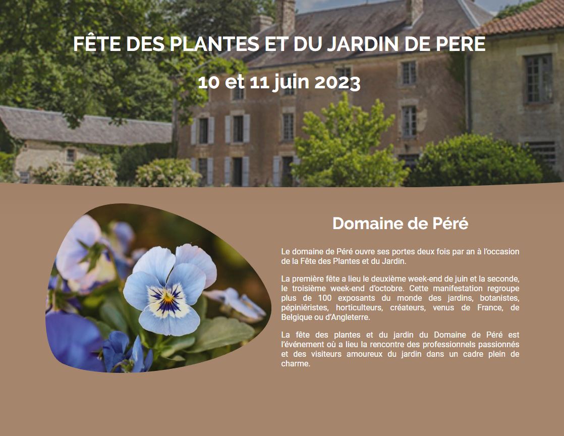 Lire la suite à propos de l’article Fête des plantes et du jardin au Domaine de Péré 79 le 10 et 11 juin 2023